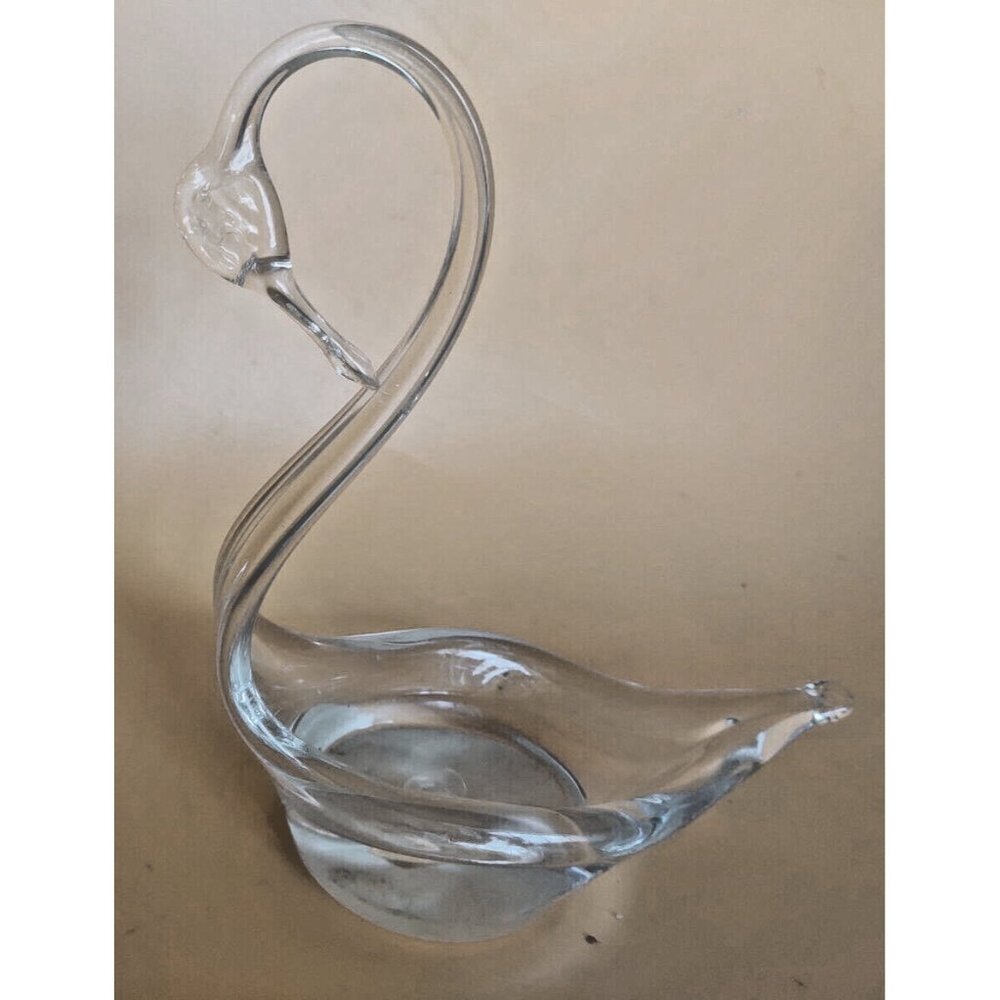 Duncan Miller Hand Blown Clear Glass Swan Trinket/Candy/Nut Bowl 7" x 7" x 3"